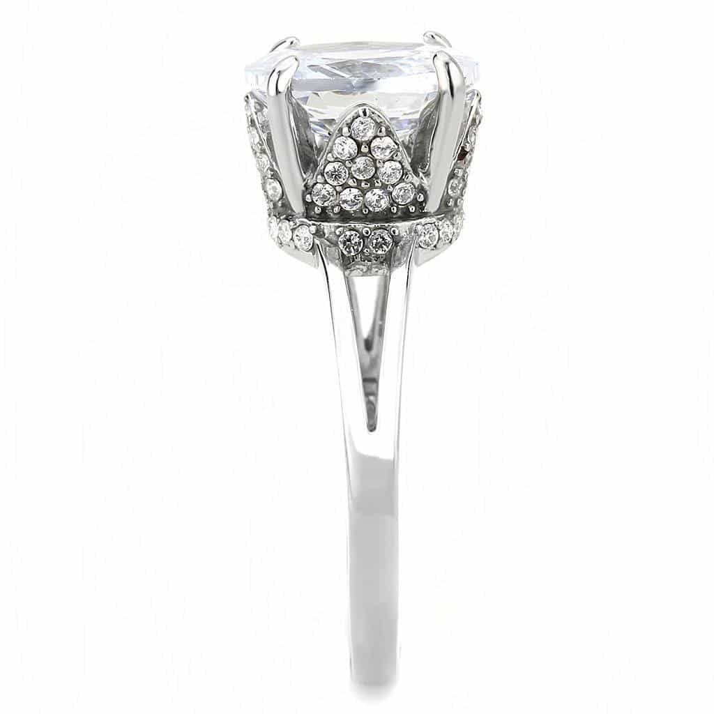 Stainless Steel CZ Oval Pave Halo Classic Solitaire Ring view 7