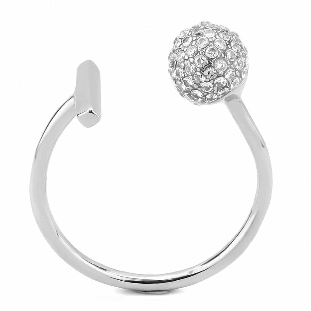 Stainless Steel CZ Pave Ball Cluster Open Bypass Band Ring view 5