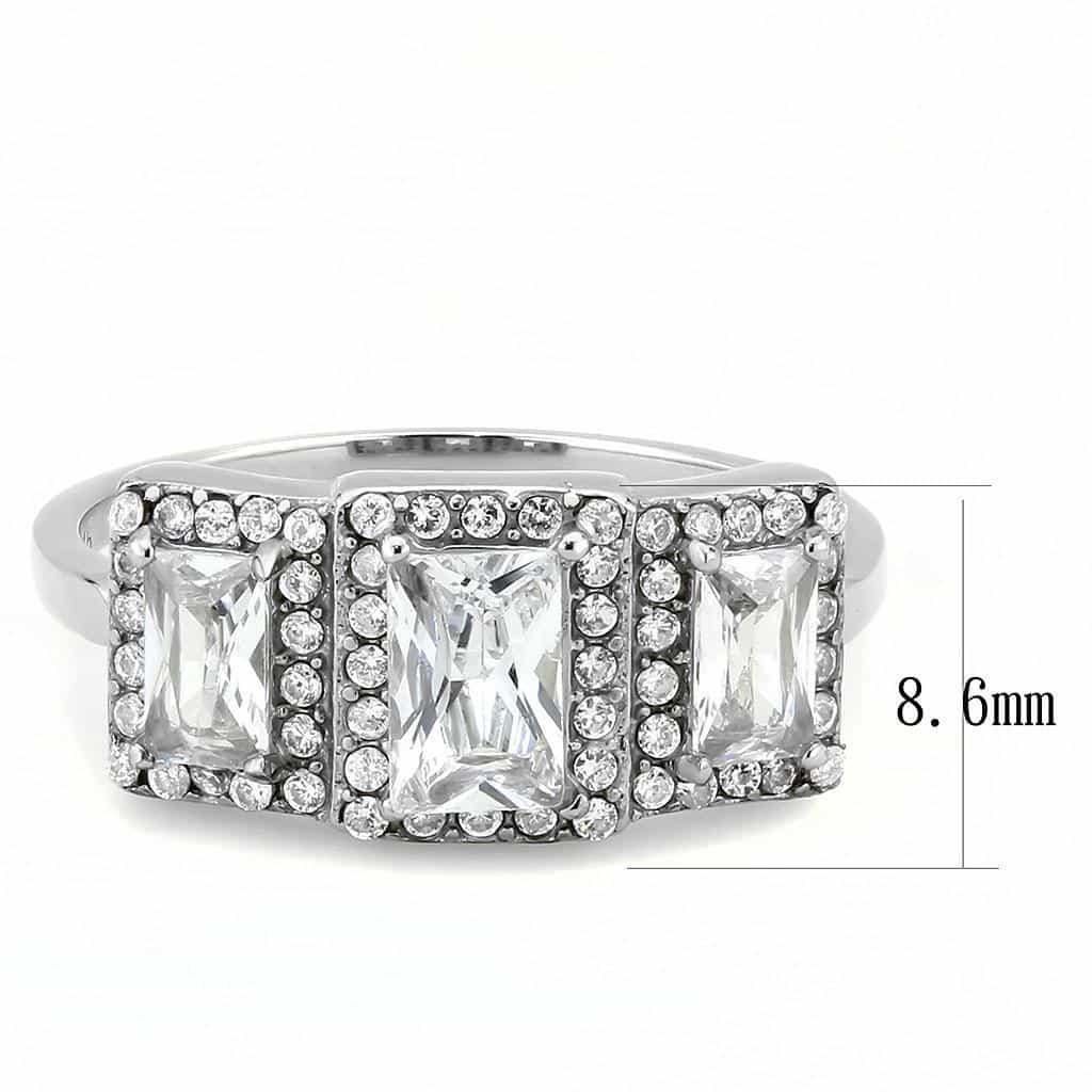 Stainless Steel CZ Baguette Round Pave Art Deco Halo Ring view 3