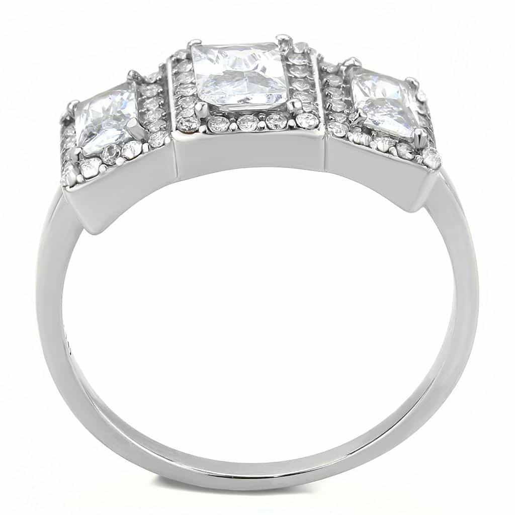 Stainless Steel CZ Baguette Round Pave Art Deco Halo Ring view 5