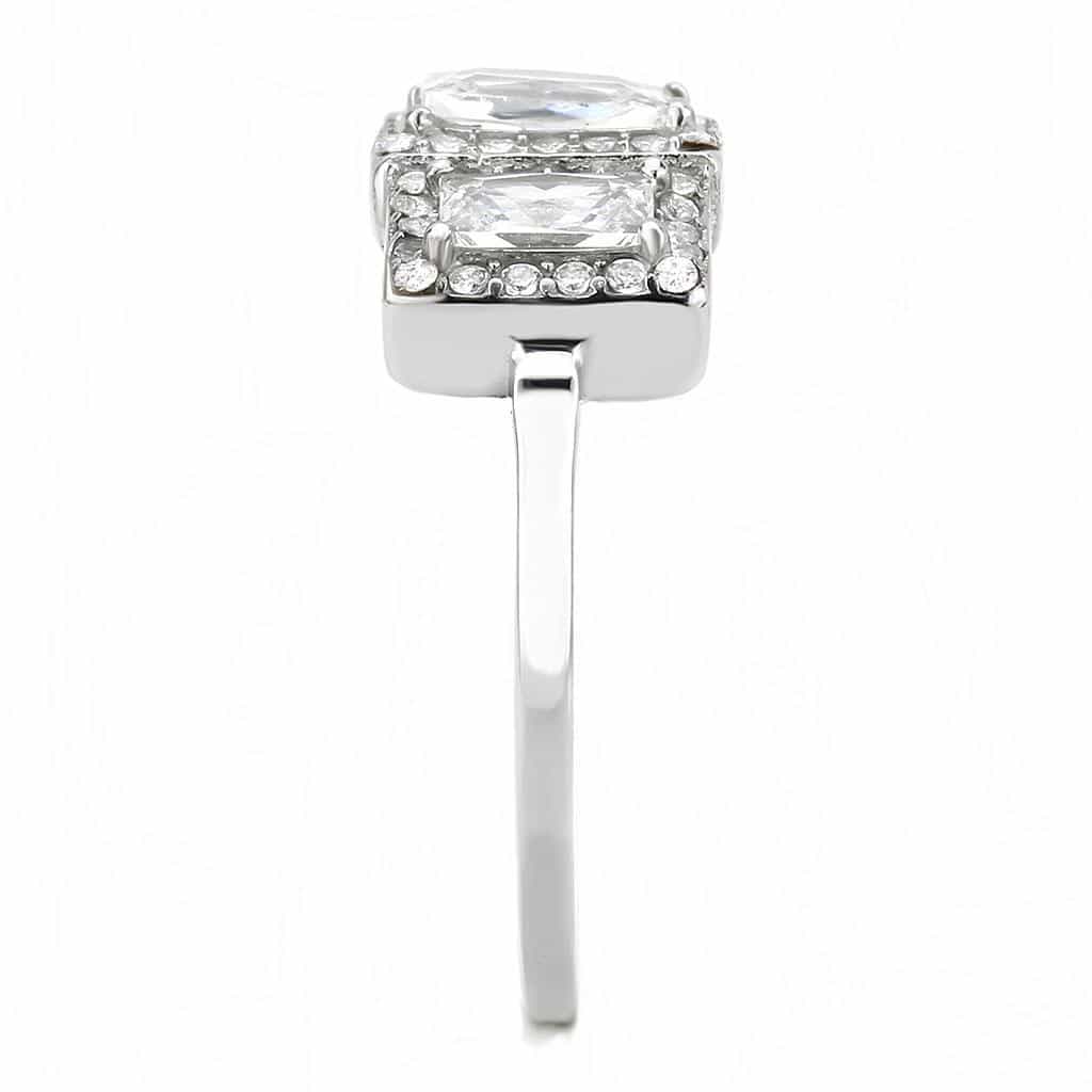 Stainless Steel CZ Baguette Round Pave Art Deco Halo Ring view 7