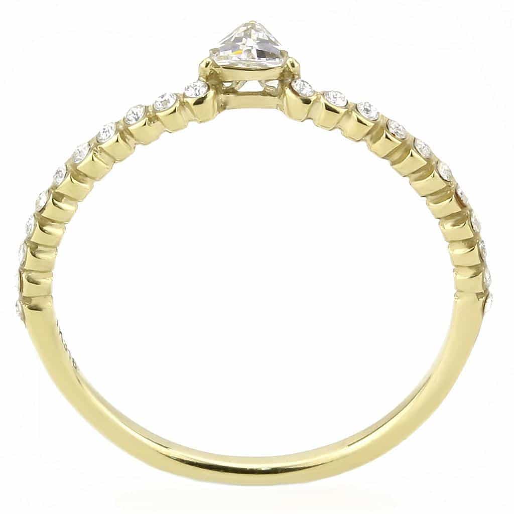 Stainless Steel Gold CZ Trillion Prong Pave Slim Solitaire Ring view 5