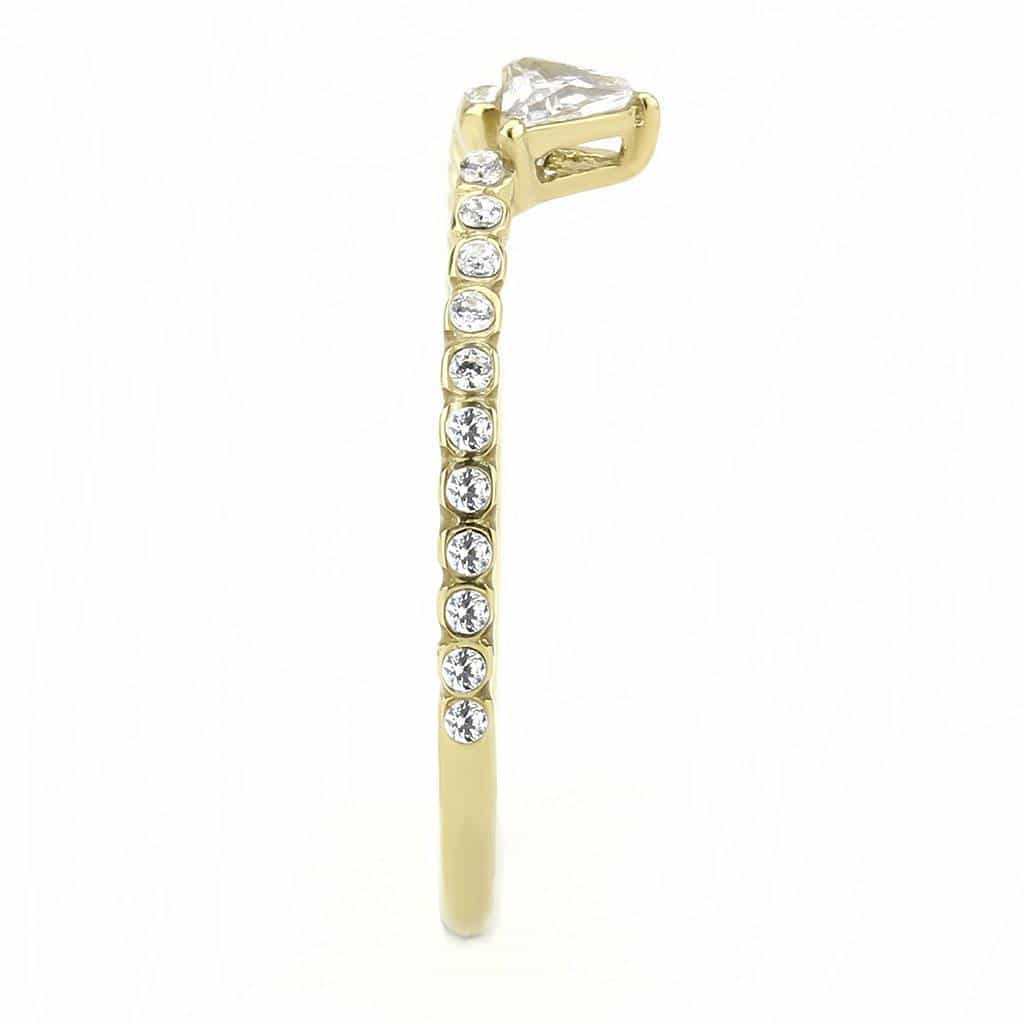 Stainless Steel Gold CZ Trillion Prong Pave Slim Solitaire Ring view 7