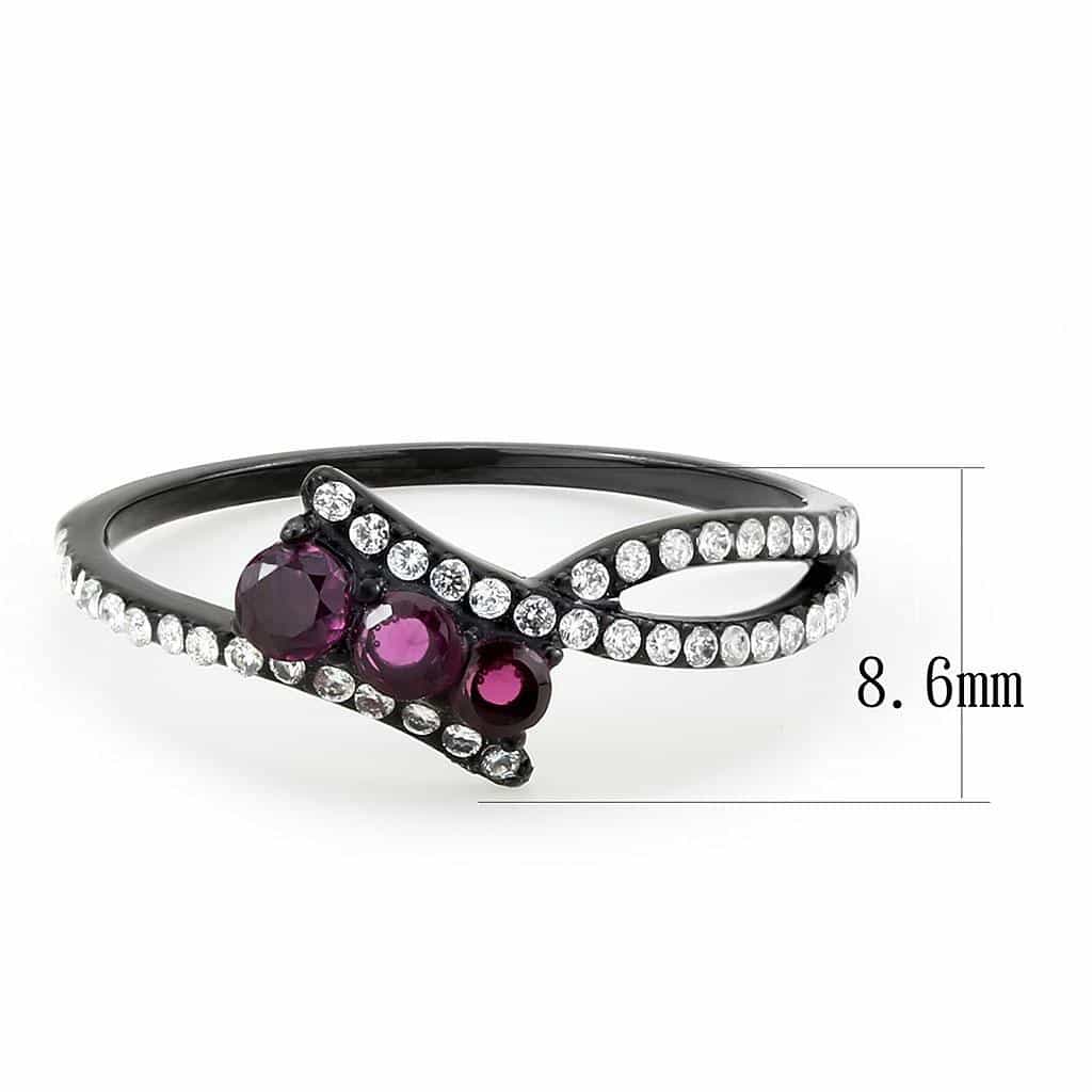 Stainless Steel Black IP Dark Amethyst Triple Round CZ Pave Ring view 3