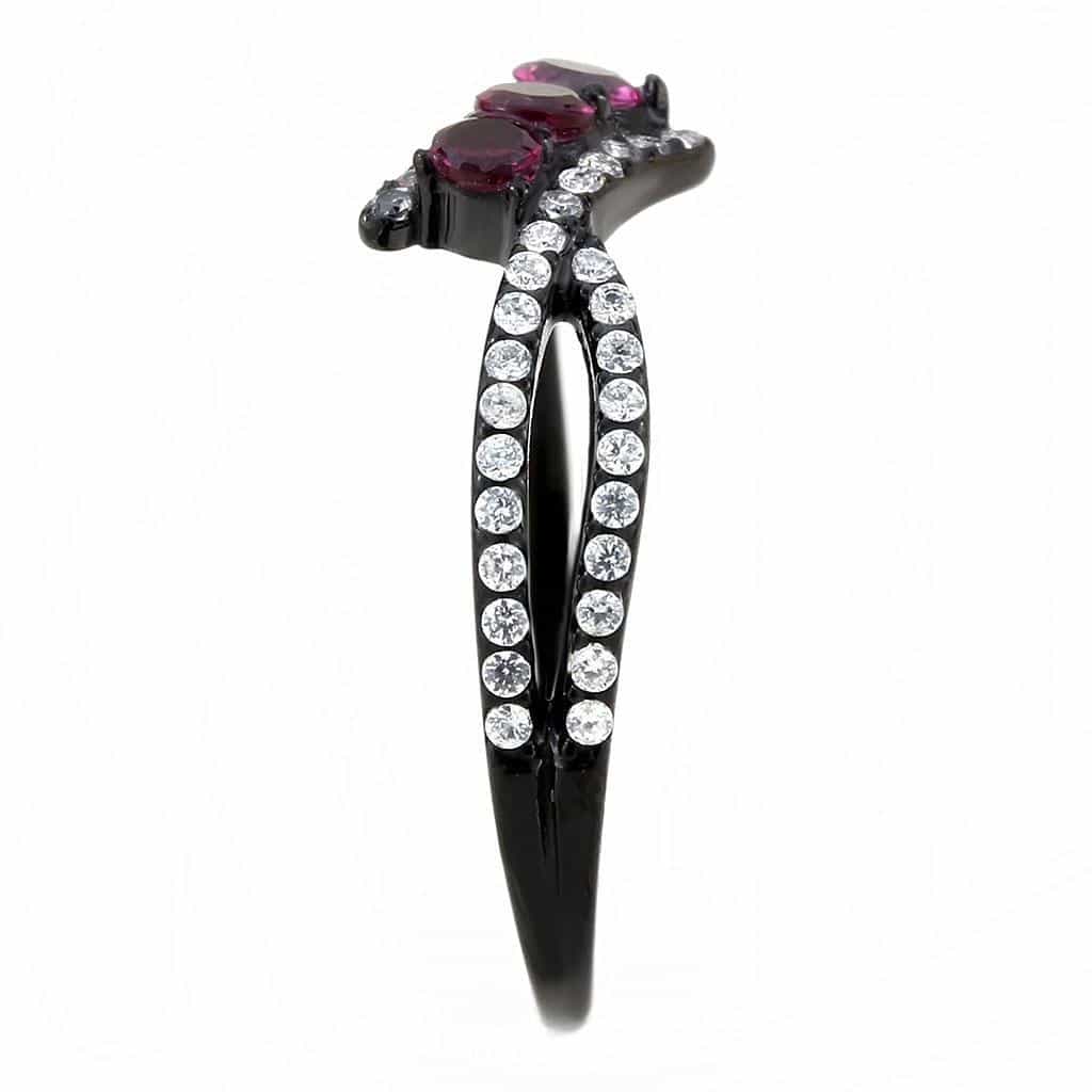 Stainless Steel Black IP Dark Amethyst Triple Round CZ Pave Ring view 7