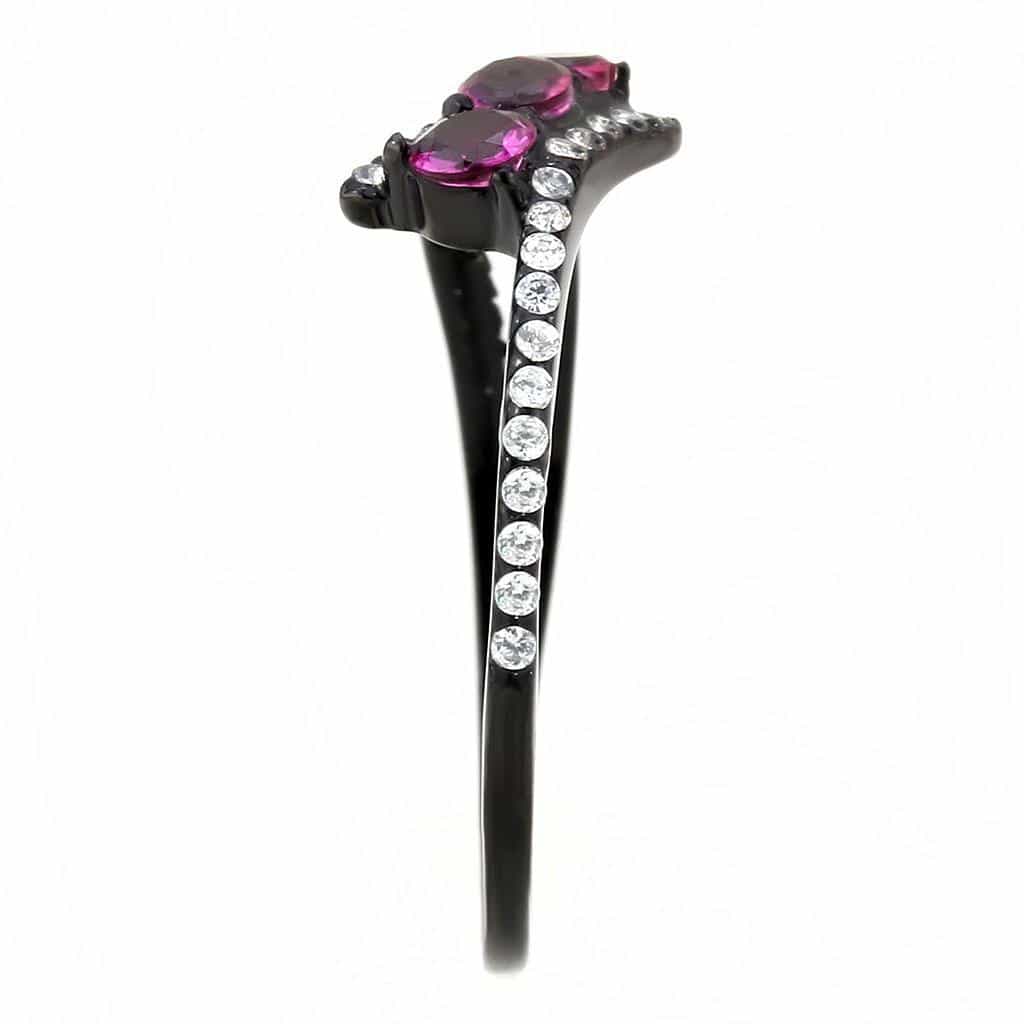 Stainless Steel Black IP Dark Amethyst Triple Round CZ Pave Ring view 9