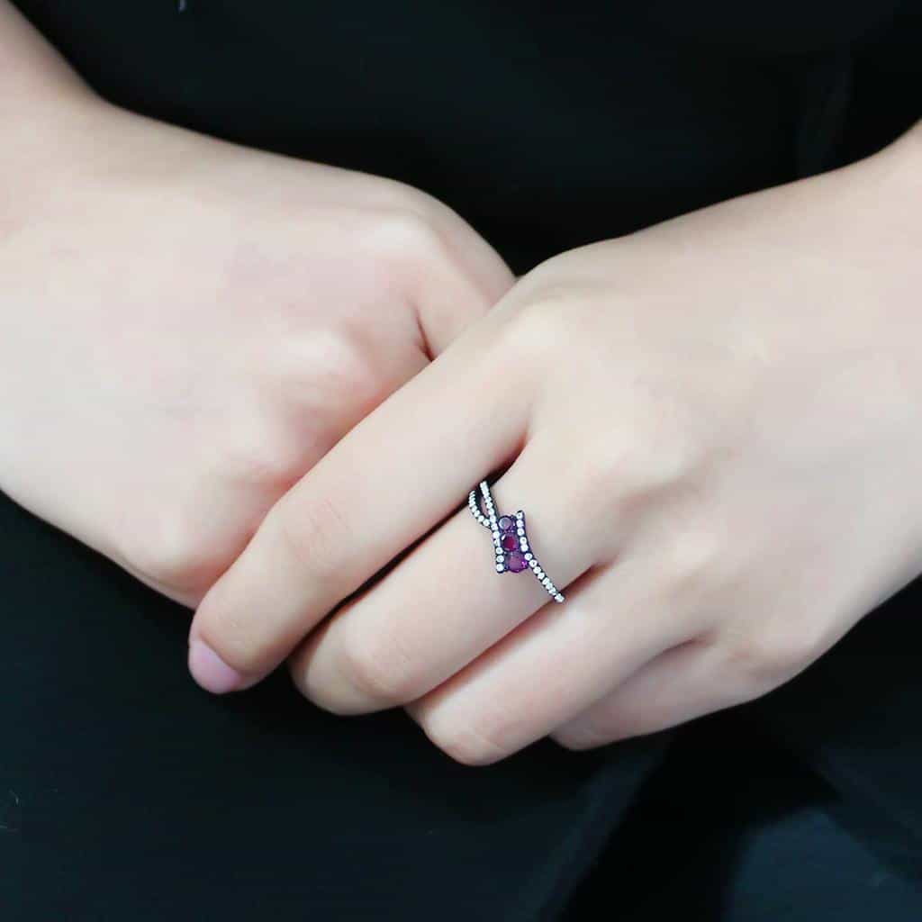 Stainless Steel Black IP Dark Amethyst Triple Round CZ Pave Ring view 11