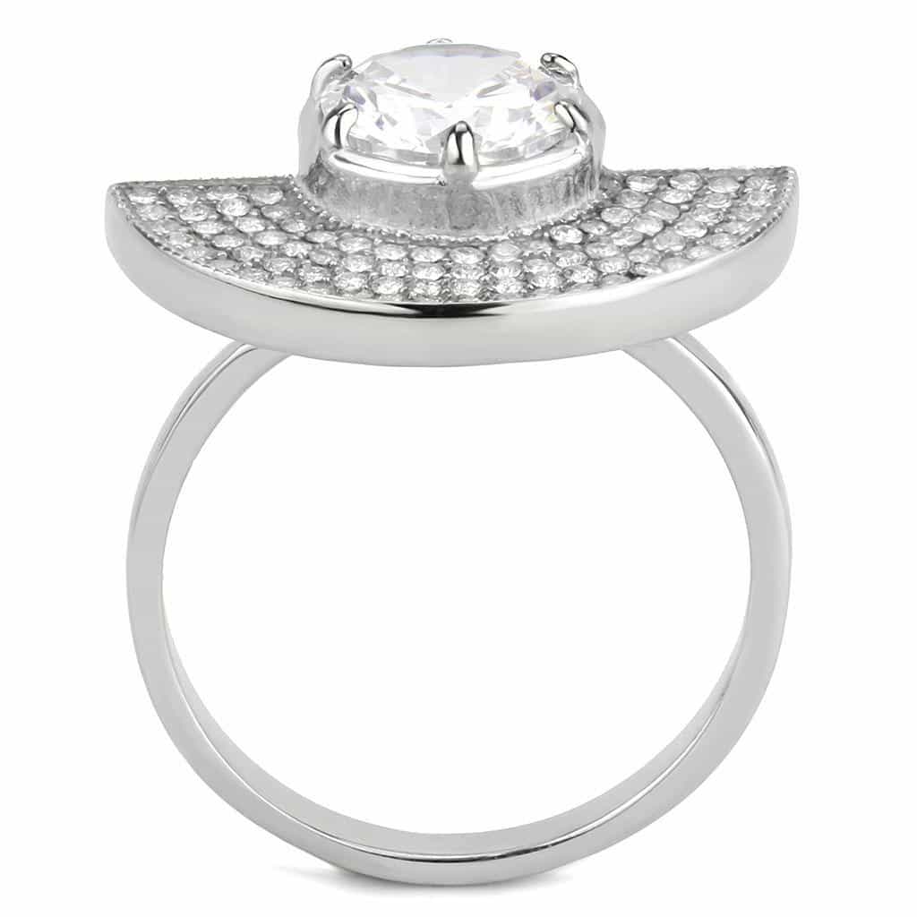 Stainless Steel CZ Round Pave Half Moon Fan Cocktail Ring view 5