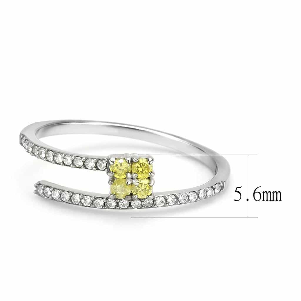 Stainless Steel Yellow CZ Round Prong Pave Slim Solitaire Ring view 3