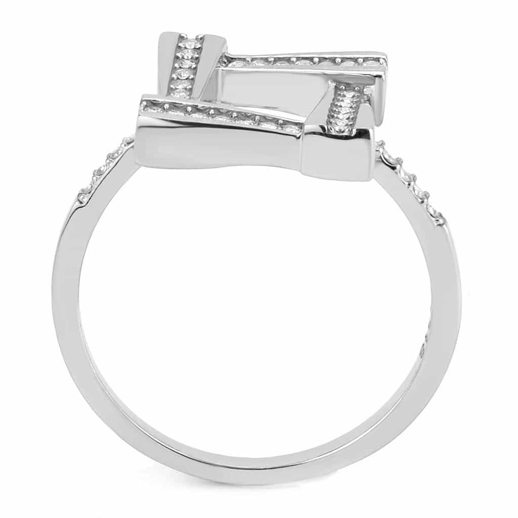 Stainless Steel CZ Pave Open Square Geometric Double Band Ring view 5