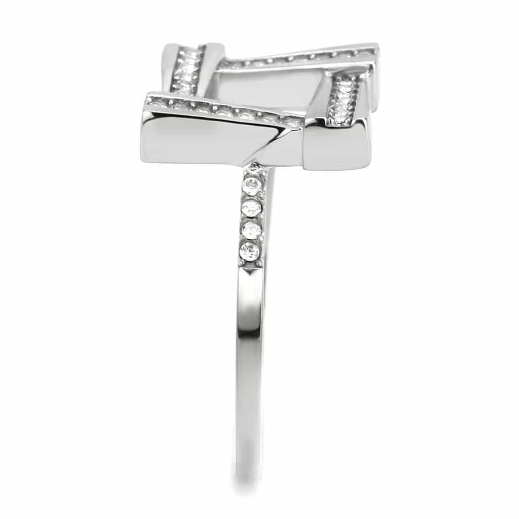 Stainless Steel CZ Pave Open Square Geometric Double Band Ring view 7