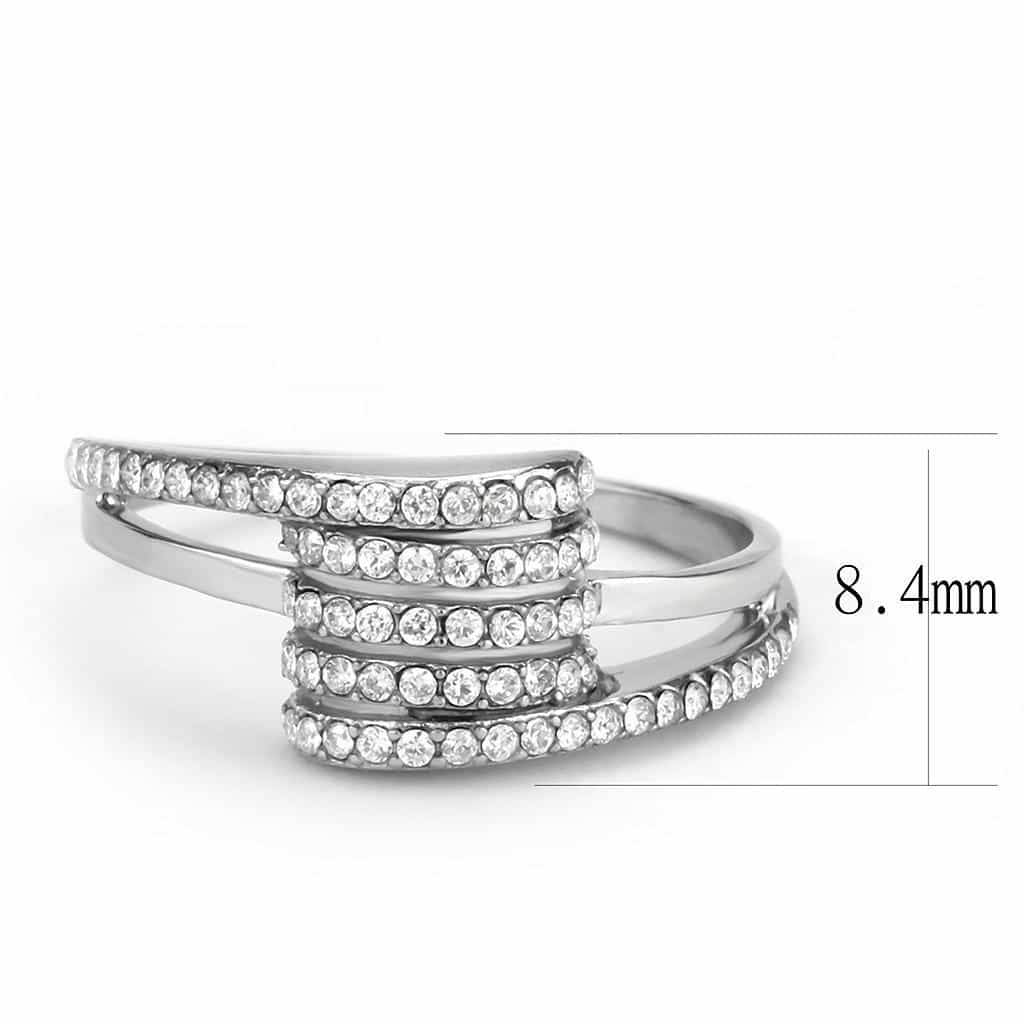 Stainless Steel CZ Pave Triple Row Curved V Chevron Band Ring view 3