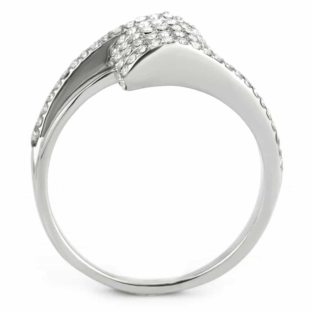 Stainless Steel CZ Pave Triple Row Curved V Chevron Band Ring view 5