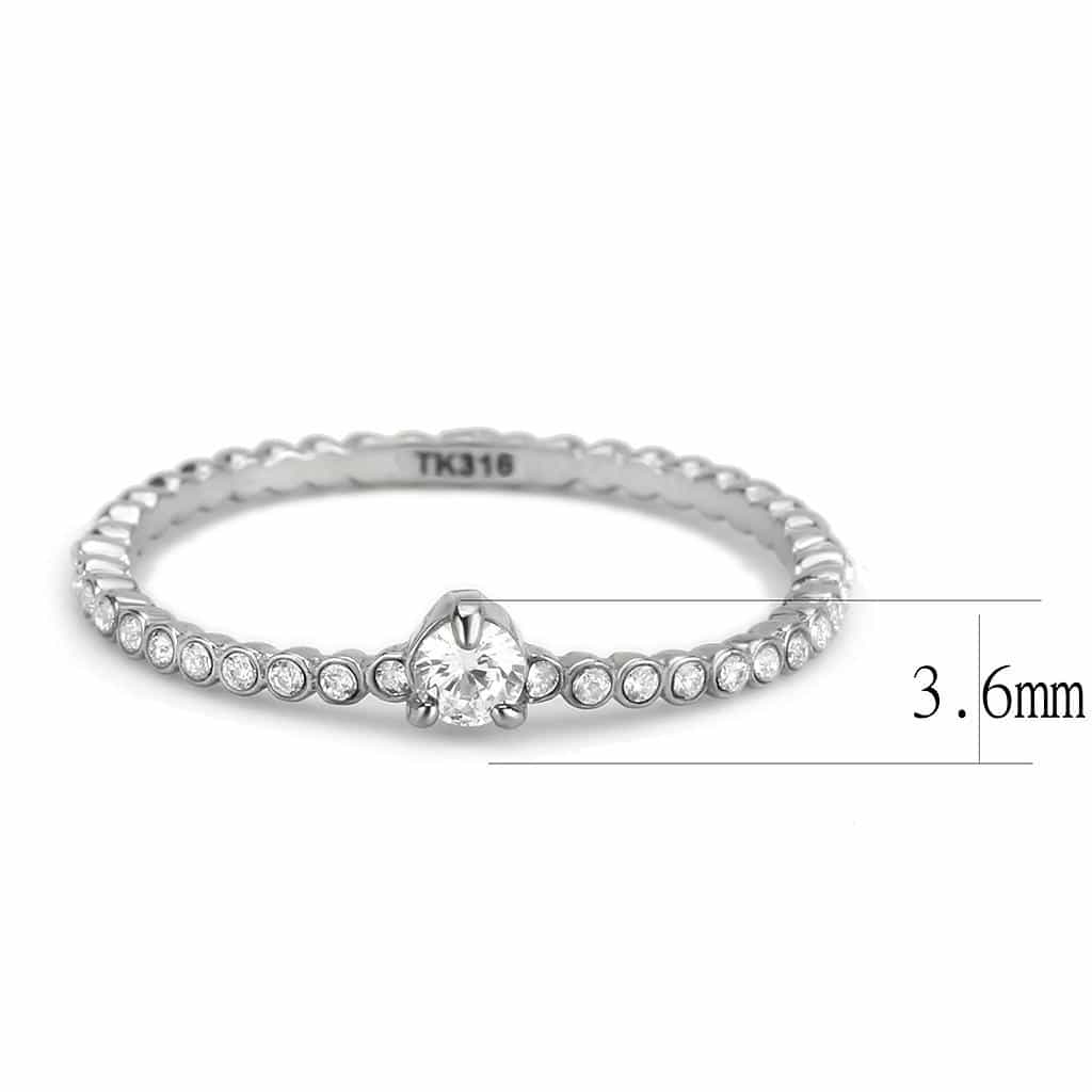 Stainless Steel CZ Round Prong Pave Beaded Eternity Slim Ring view 3