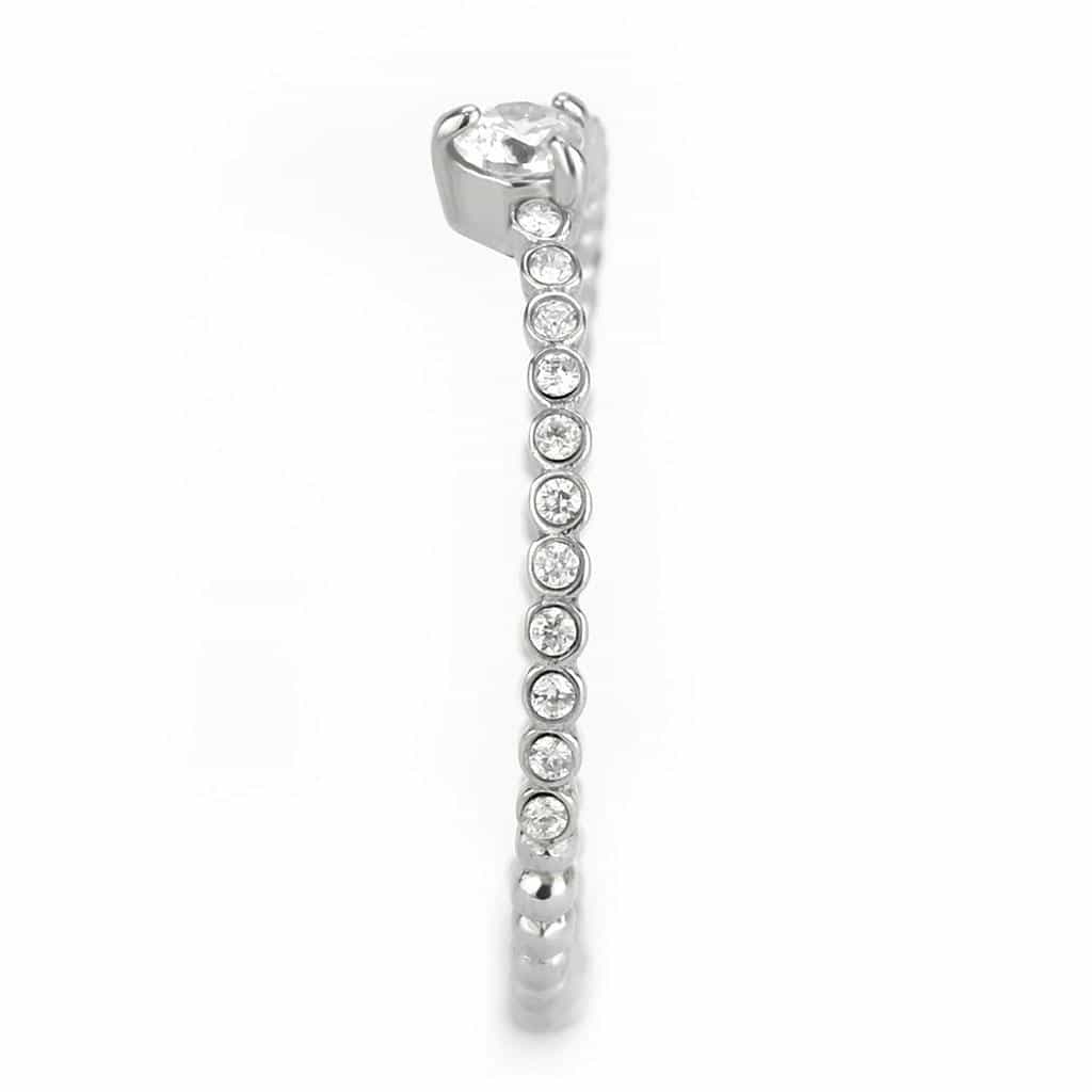 Stainless Steel CZ Round Prong Pave Beaded Eternity Slim Ring view 7