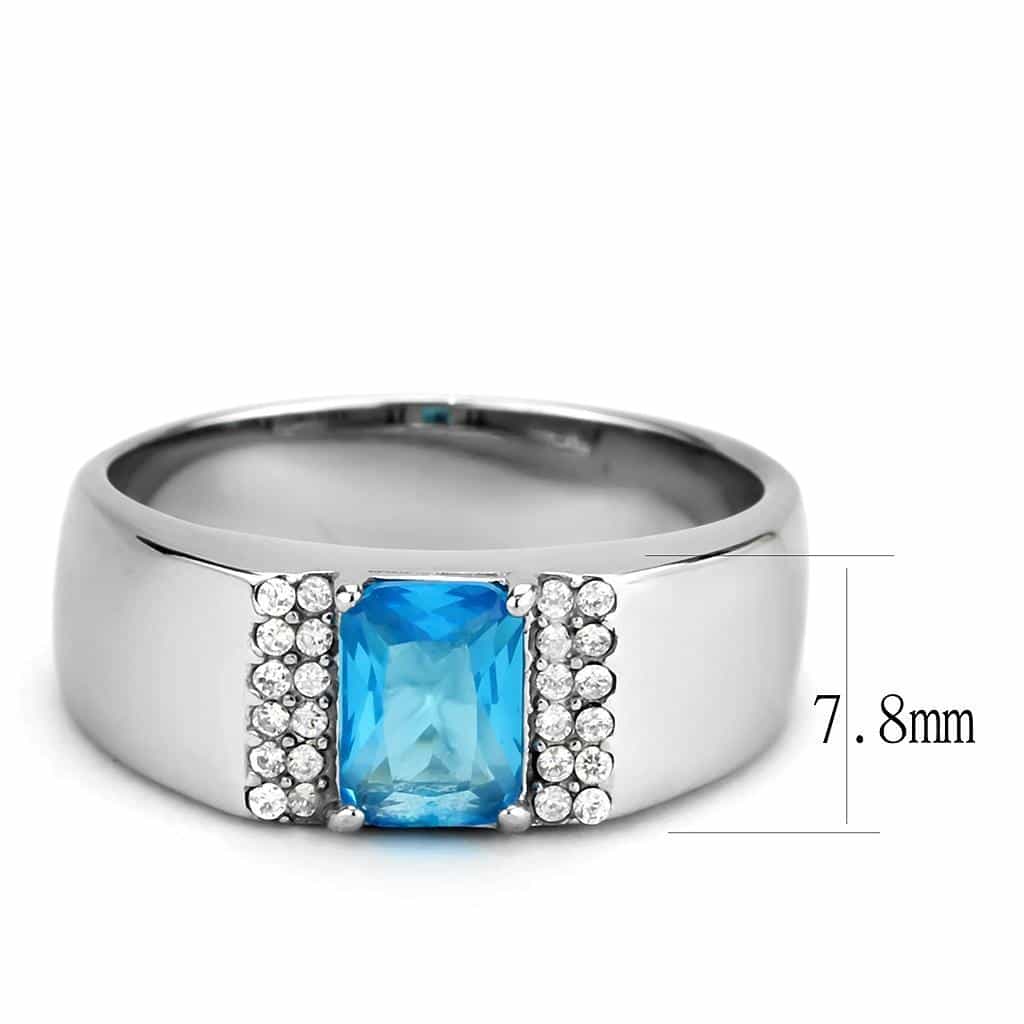 Stainless Steel Blue Topaz Square CZ Pave Men Signet Ring view 3