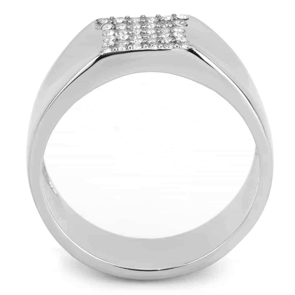 Stainless Steel CZ Pave Diamond Rhombus Flat Top Wide Band Ring view 5