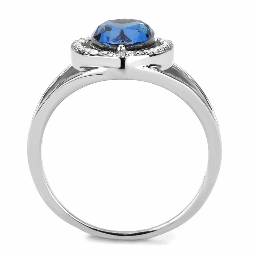 Stainless Steel Blue Sapphire Pear CZ Pave Halo Split Ring view 5