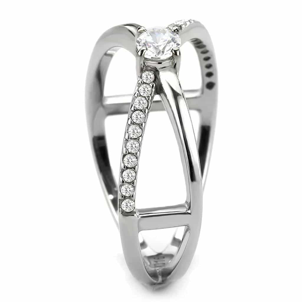 Stainless Steel CZ Round Pave Halo Infinity Crossover Ring view 7
