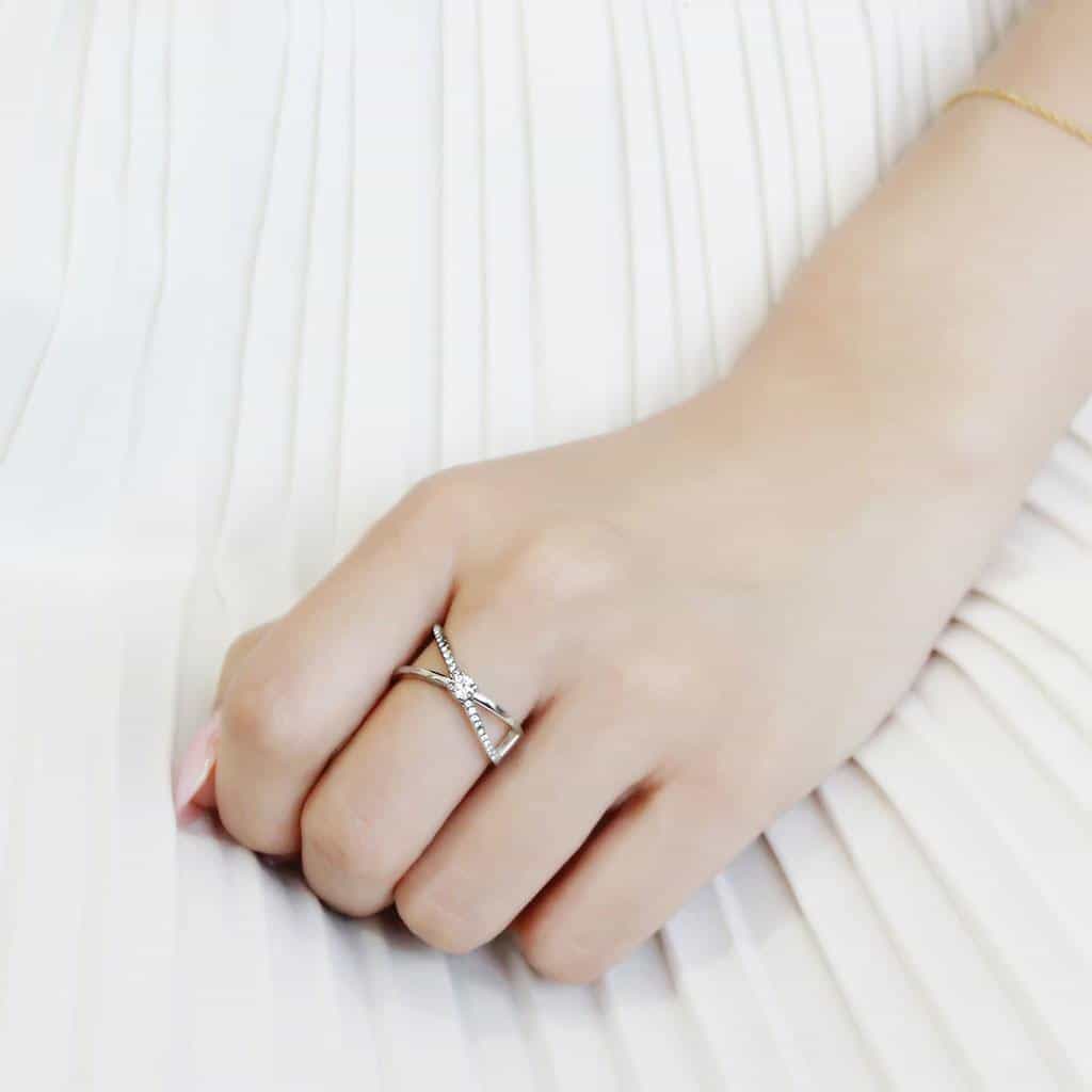 Stainless Steel CZ Round Pave Halo Infinity Crossover Ring view 9