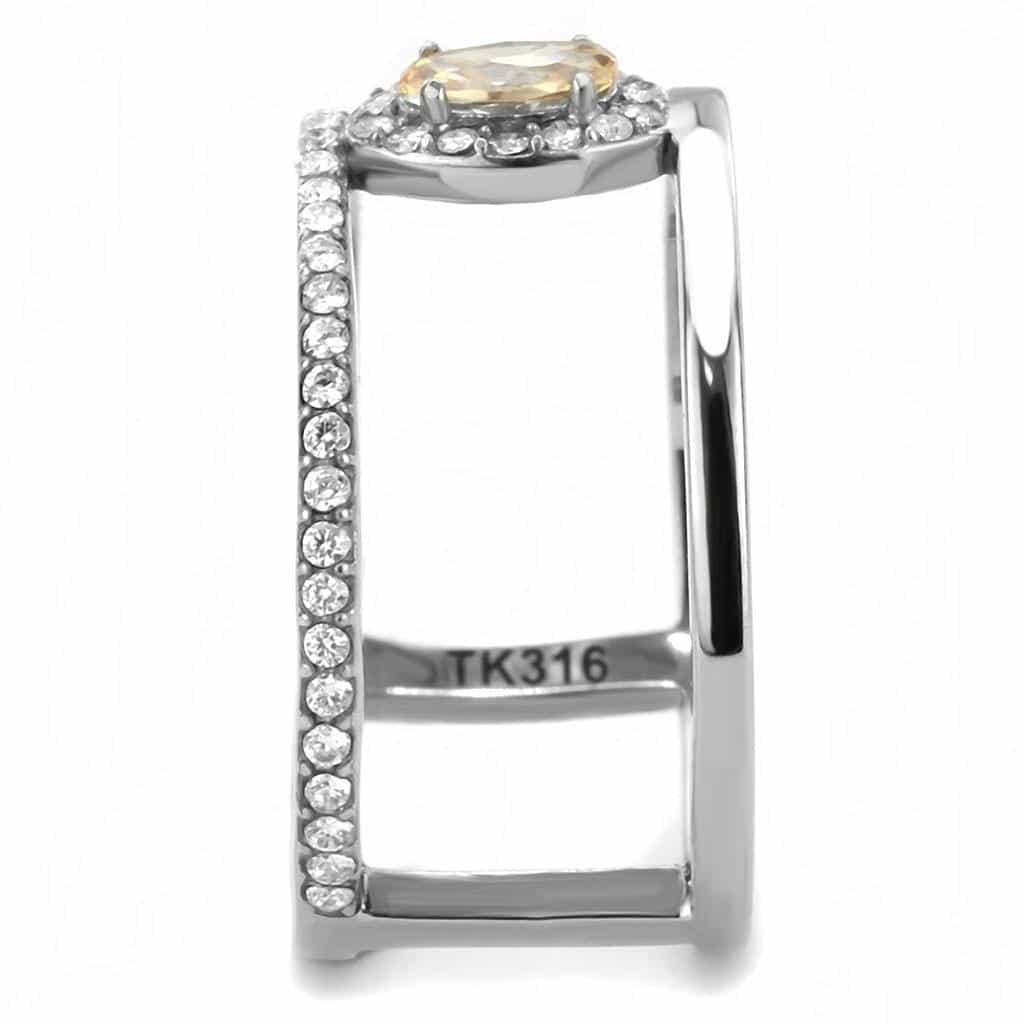 Stainless Steel Champagne CZ Oval Pave Halo Infinity Pendant view 7