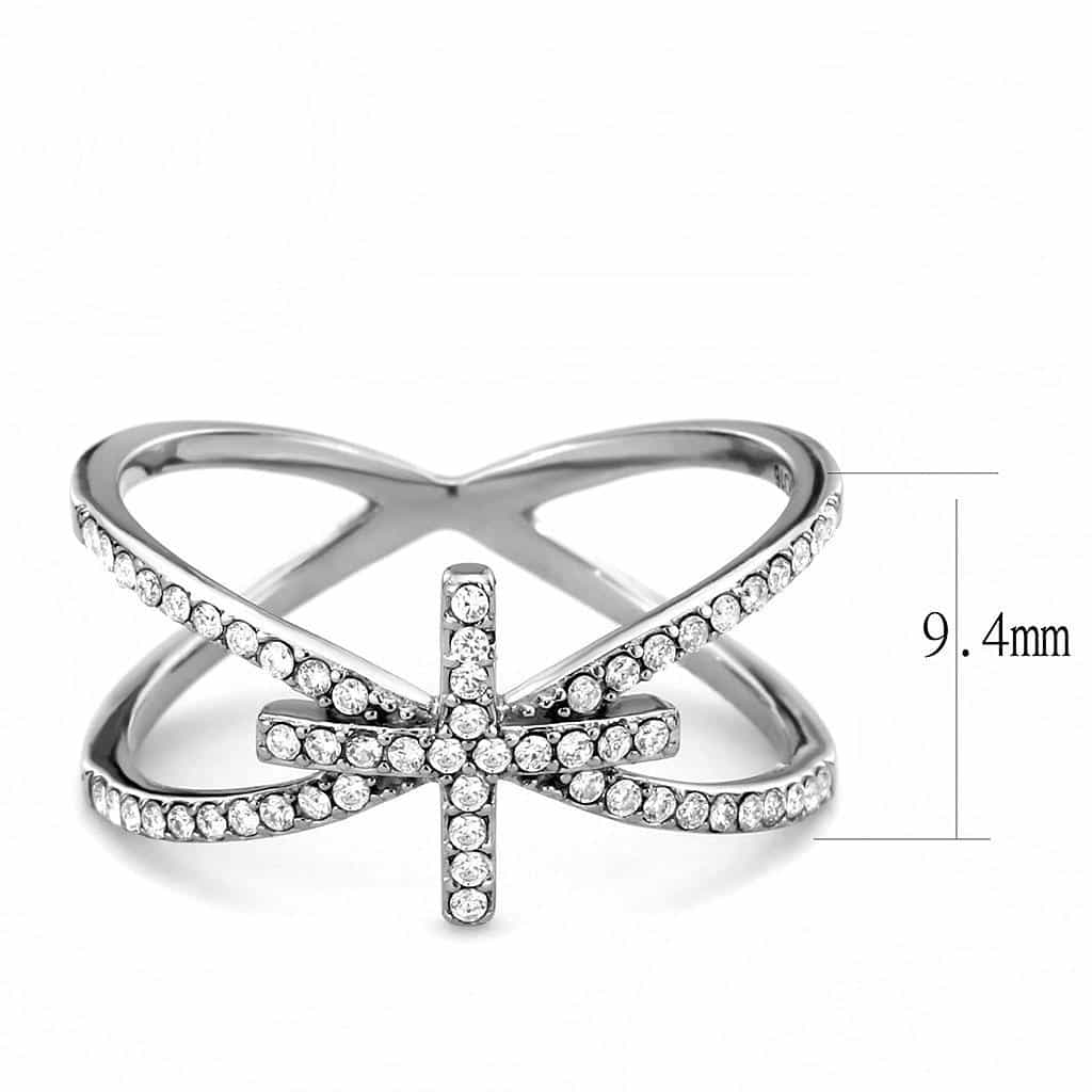 Stainless Steel CZ Pave X Cross Bow Double Band Ring view 3