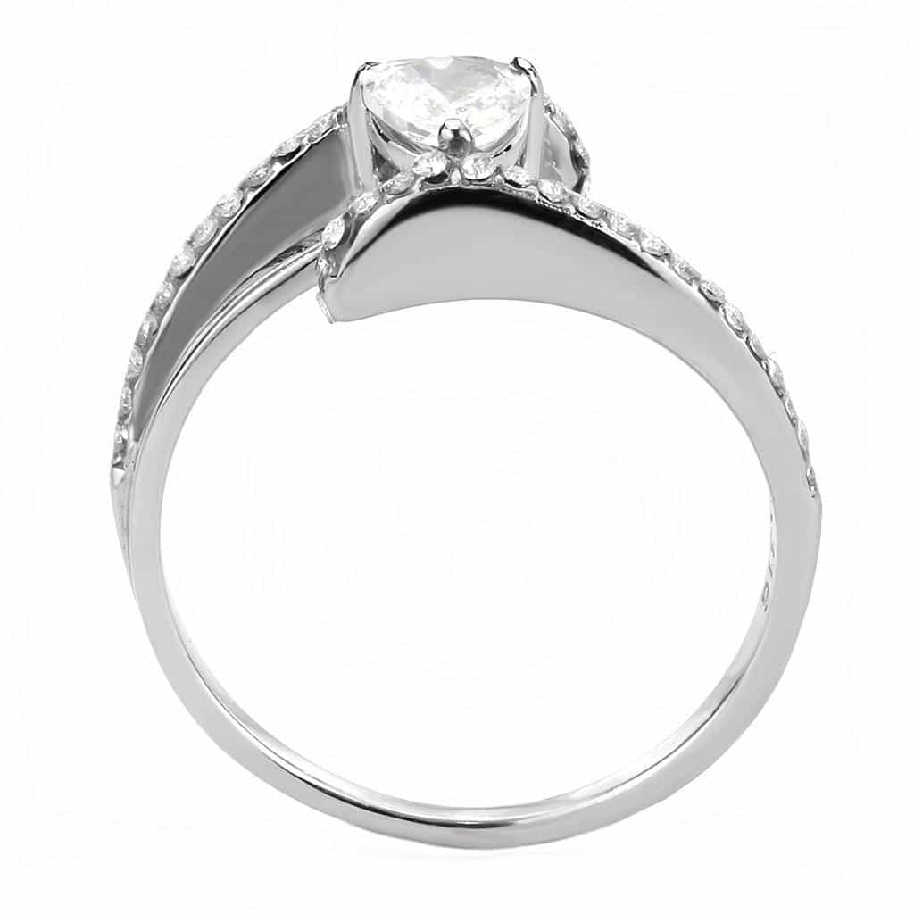 Stainless Steel CZ Pear Prong Pave Slim Bypass Solitaire Pendant view 5