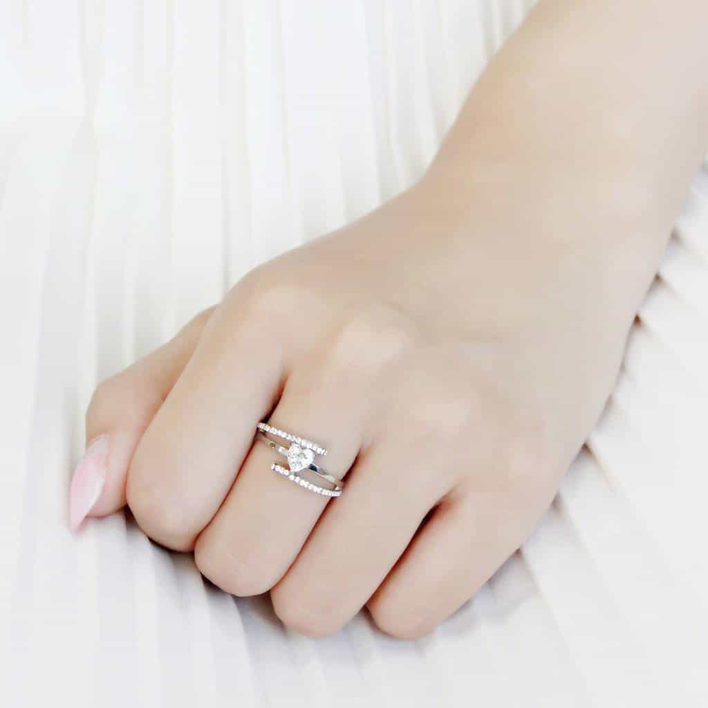 Stainless Steel CZ Pear Prong Pave Slim Bypass Solitaire Pendant view 9