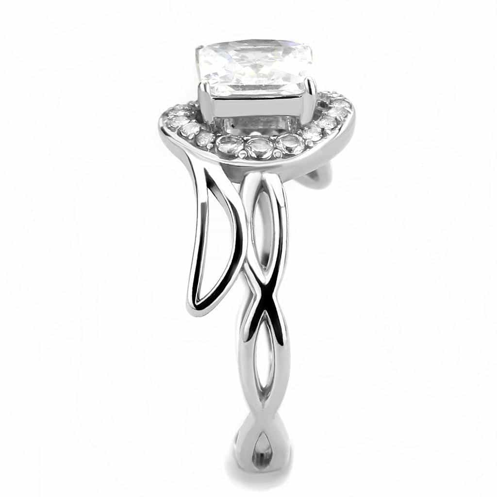 Stainless Steel CZ Cushion Pave Halo Infinity Twist Ring view 7