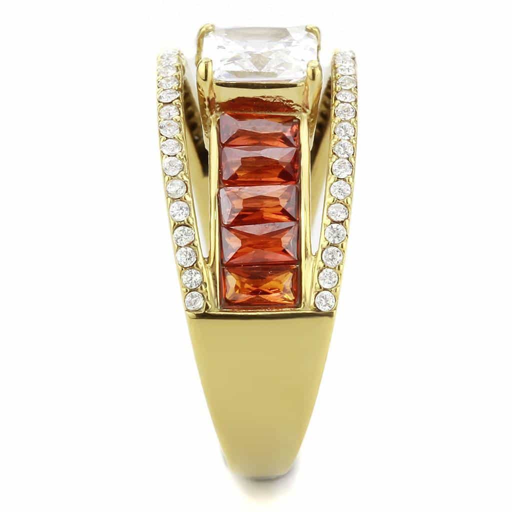 Stainless Steel Gold CZ Princess Orange Baguette Channel Ring view 7