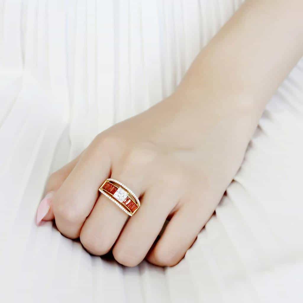 Stainless Steel Gold CZ Princess Orange Baguette Channel Ring view 9