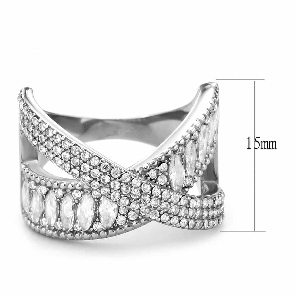 Stainless Steel CZ Marquise Pave Wide V Crossover Cocktail Ring view 3
