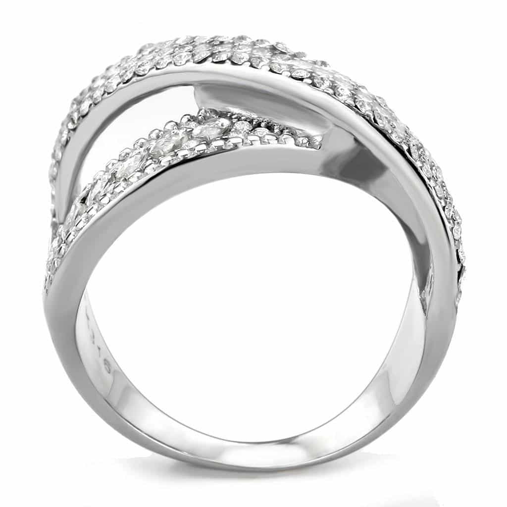 Stainless Steel CZ Marquise Pave Wide V Crossover Cocktail Ring view 5