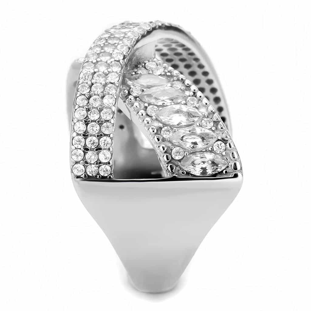 Stainless Steel CZ Marquise Pave Wide V Crossover Cocktail Ring view 7