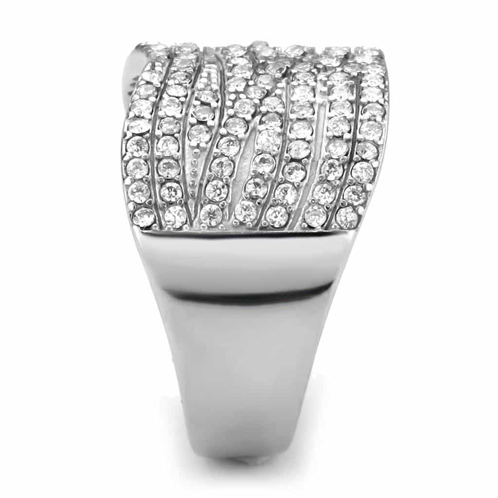 Stainless Steel CZ Pave Multi Row Curved Wide Dome Cocktail Ring view 7