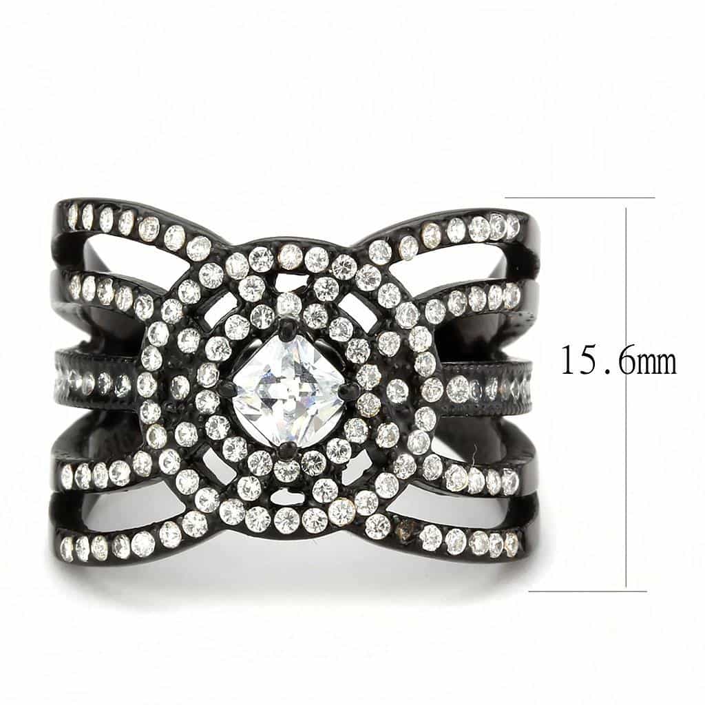 Stainless Steel Black IP CZ Round Pave Multi Strand Wide Ring view 3