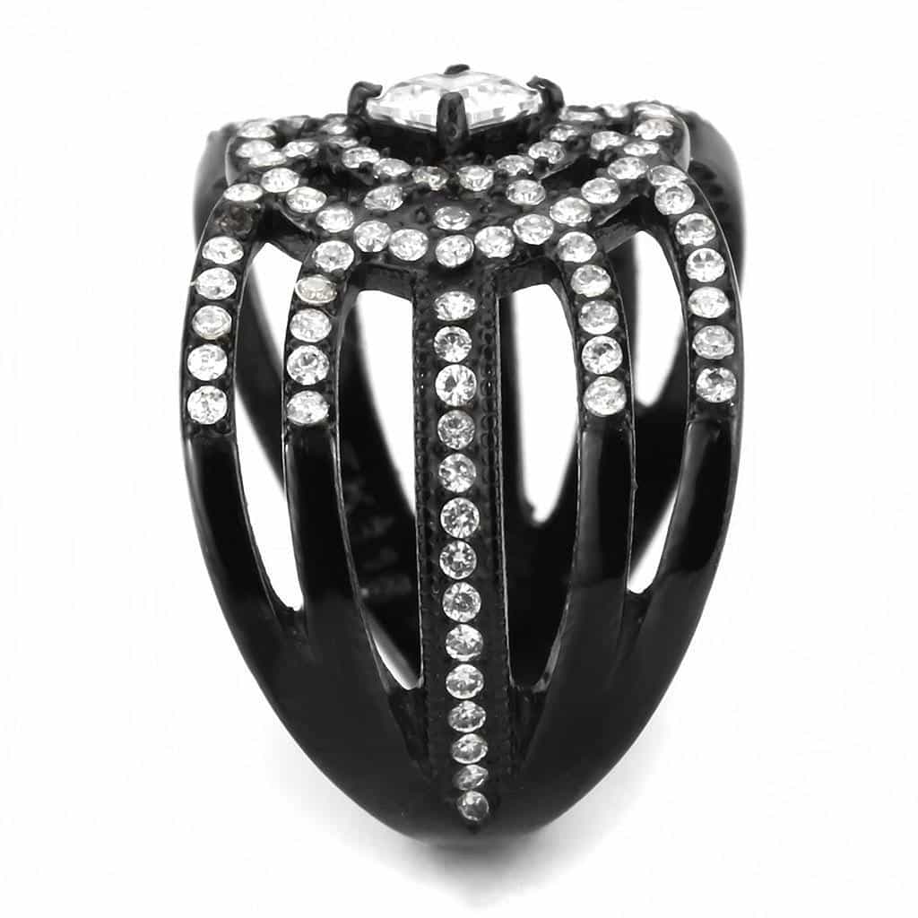 Stainless Steel Black IP CZ Round Pave Multi Strand Wide Ring view 7