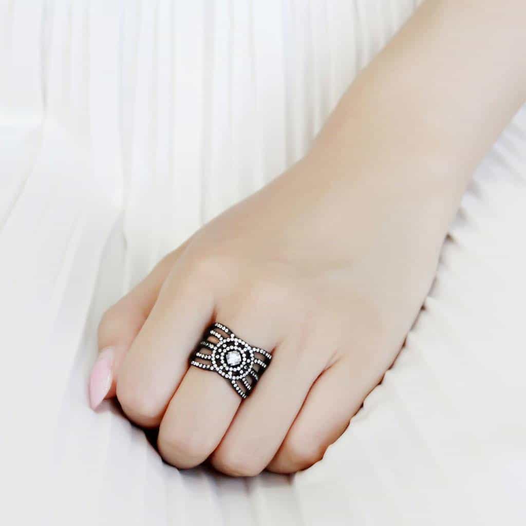 Stainless Steel Black IP CZ Round Pave Multi Strand Wide Ring view 9