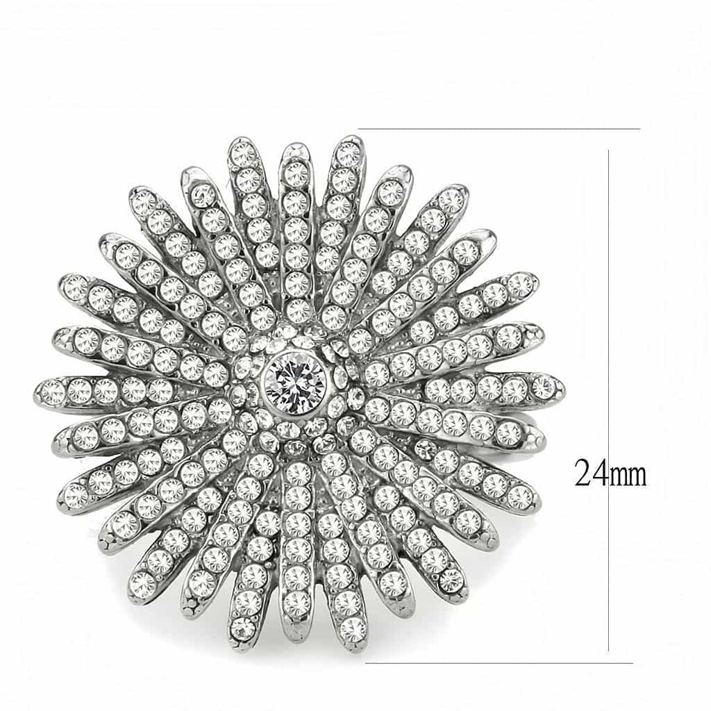 Stainless Steel CZ Pave Sunburst Starburst Flower Cocktail Ring view 3