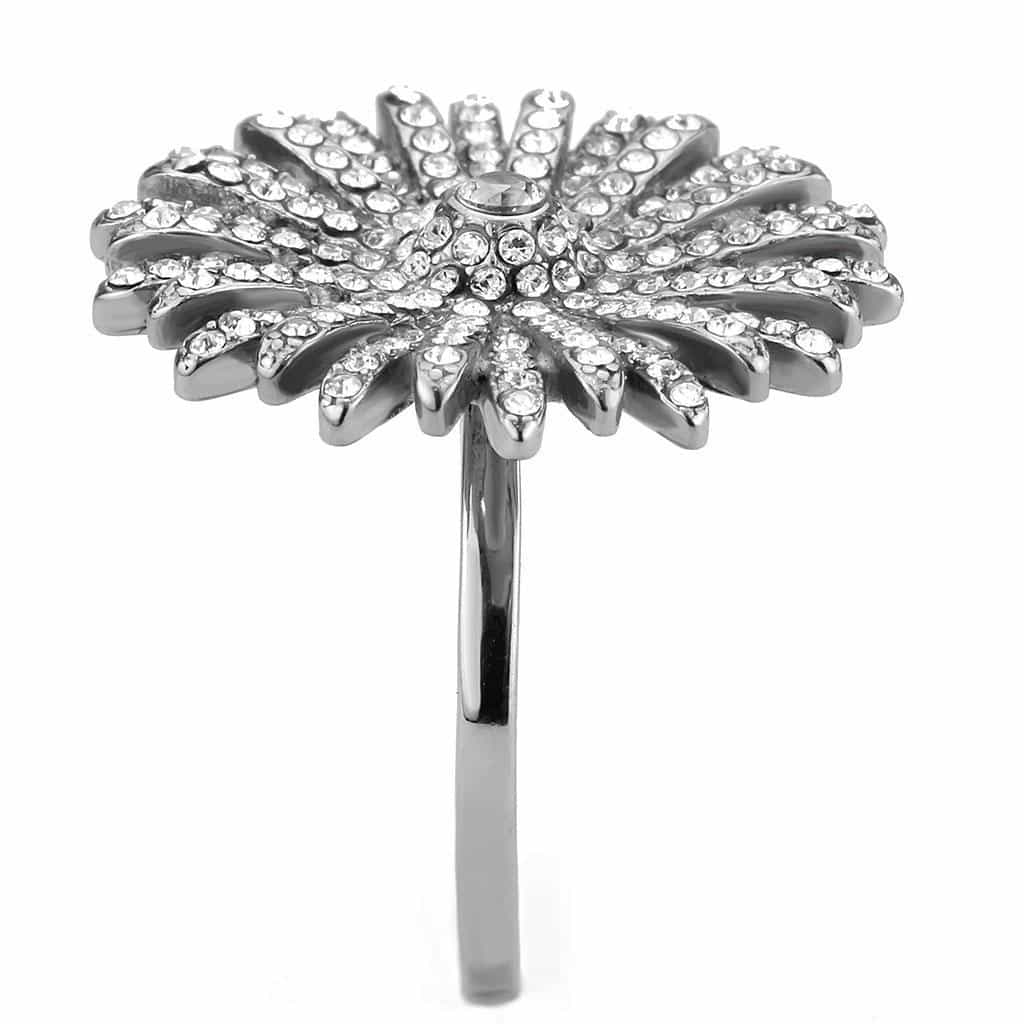 Stainless Steel CZ Pave Sunburst Starburst Flower Cocktail Ring view 7