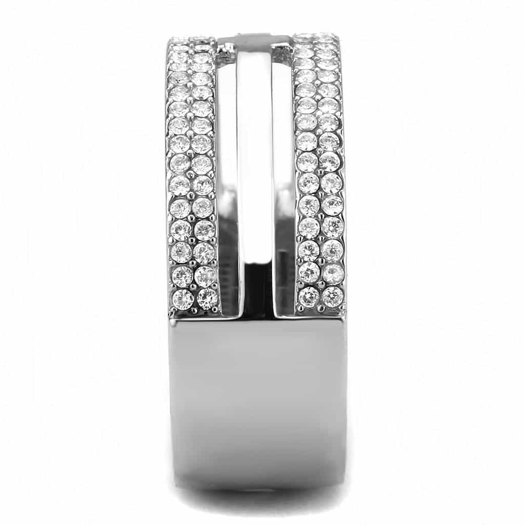 Stainless Steel CZ Pave Triple Row Wide Band Ring view 7
