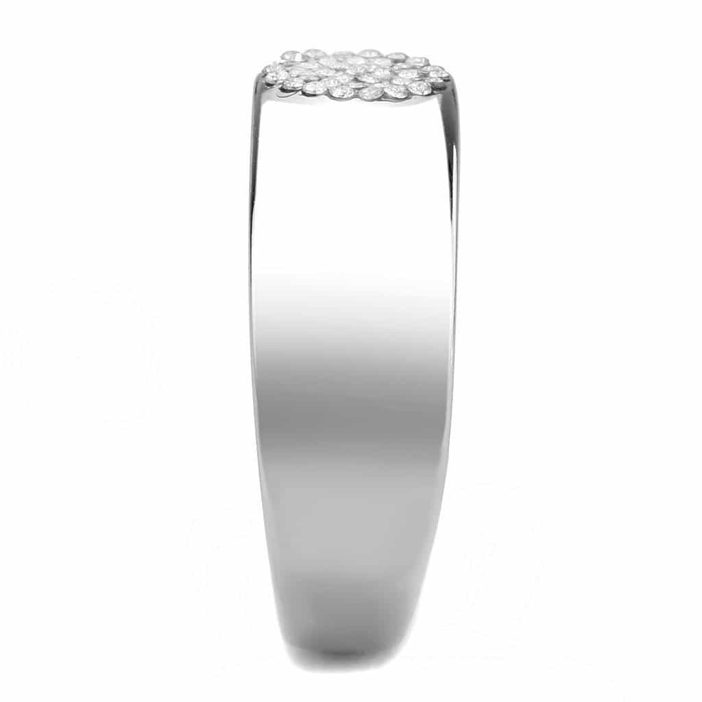Stainless Steel CZ Pave Cluster Dome Wide Polished Signet Ring view 7