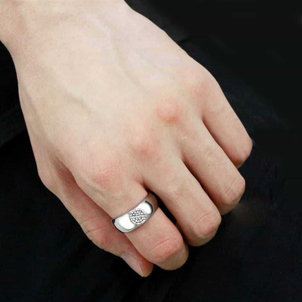 Stainless Steel CZ Pave Cluster Dome Wide Polished Signet Ring view 9