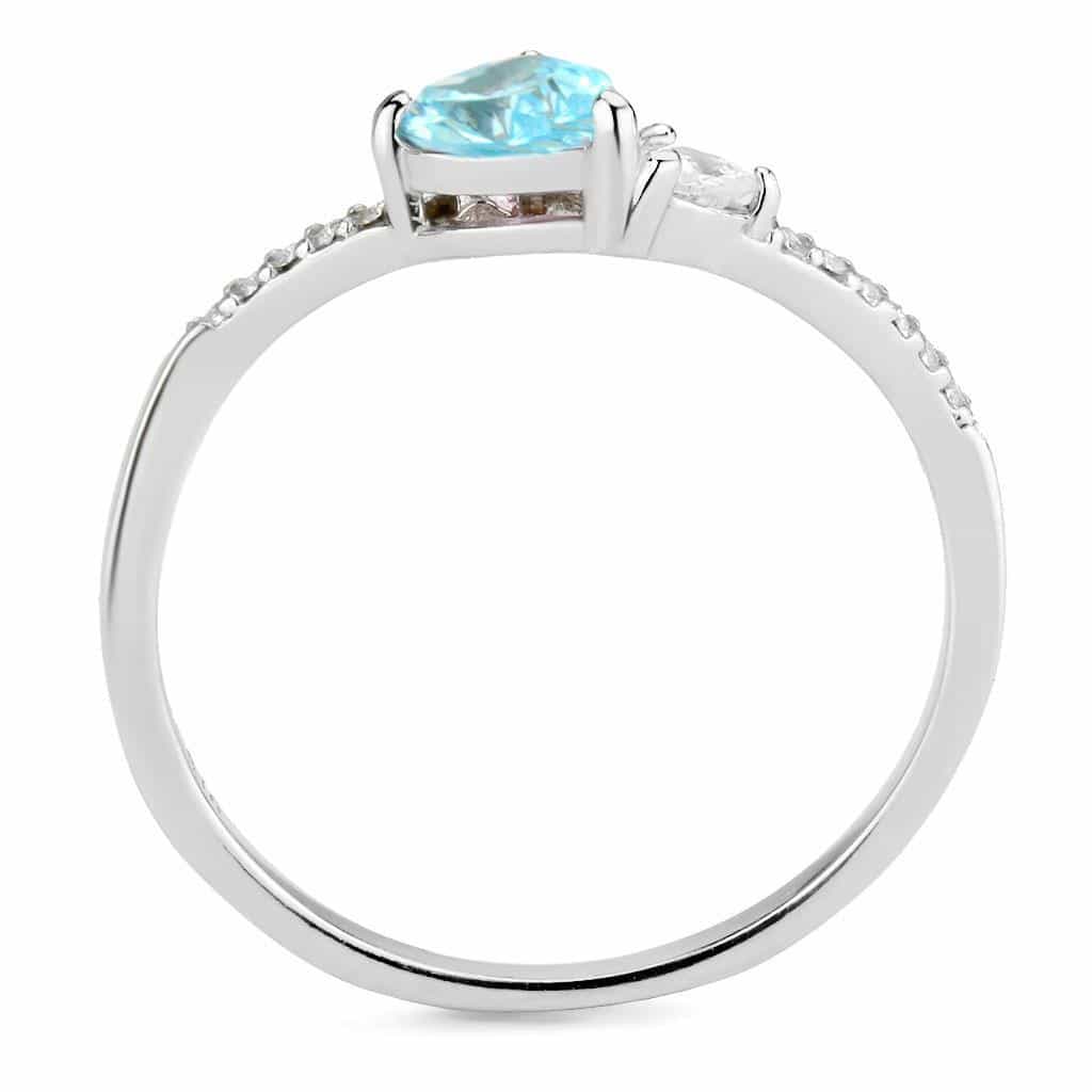 Stainless Steel Pink Blue CZ Heart Duo Pave Slim Solitaire Ring view 5