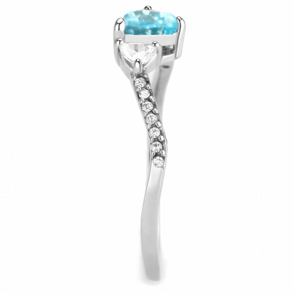 Stainless Steel Pink Blue CZ Heart Duo Pave Slim Solitaire Ring view 7