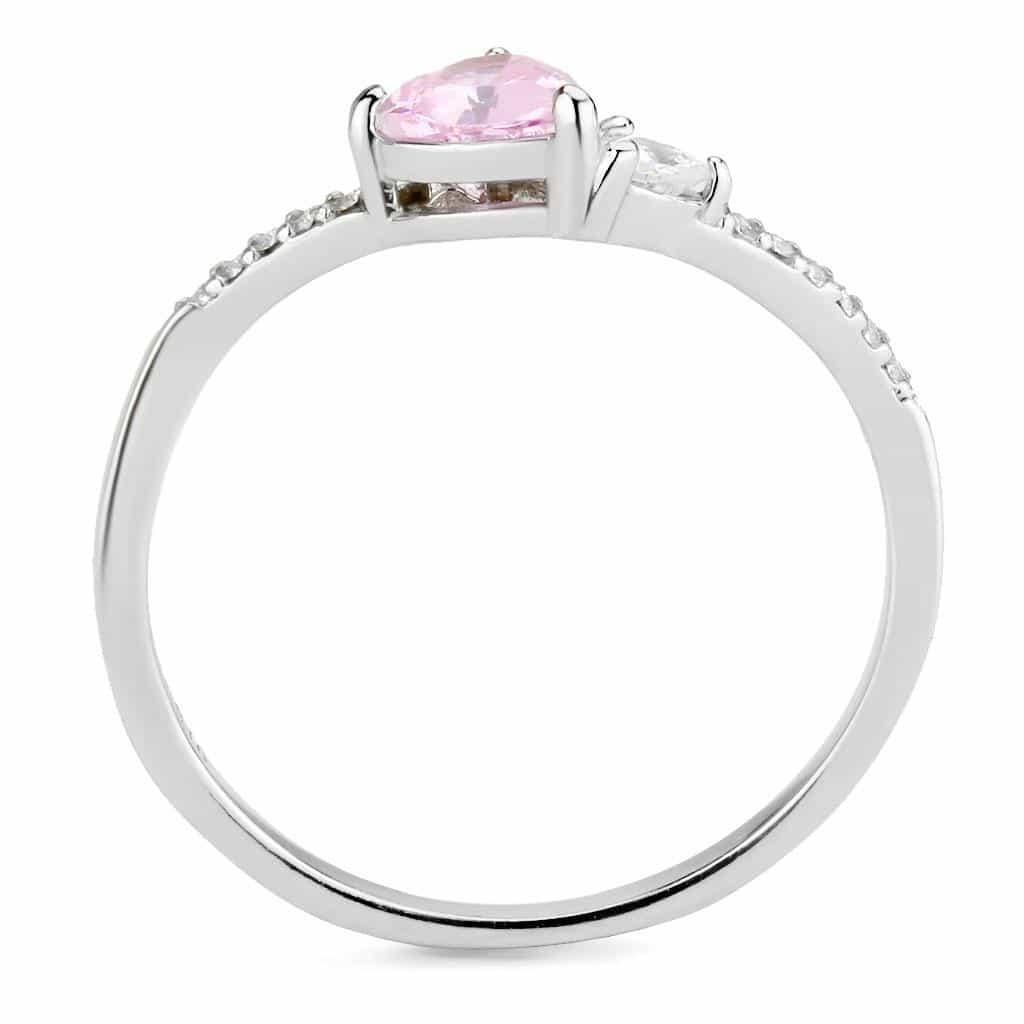 Stainless Steel Pink CZ Heart Round CZ Pave Accent Solitaire Ring view 5