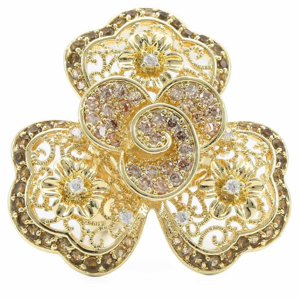 Brass Gold CZ Filigree Flower Ring view 6