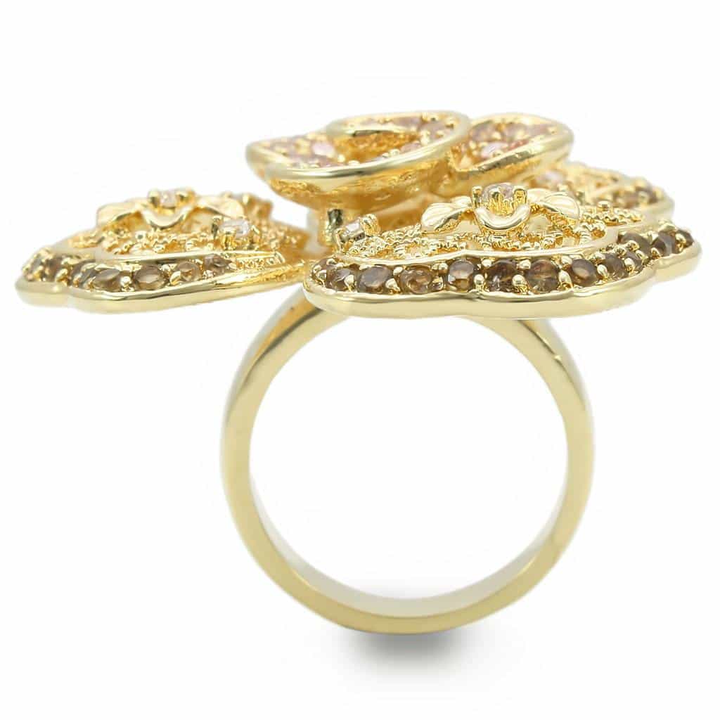 Brass Gold CZ Filigree Flower Ring view 8