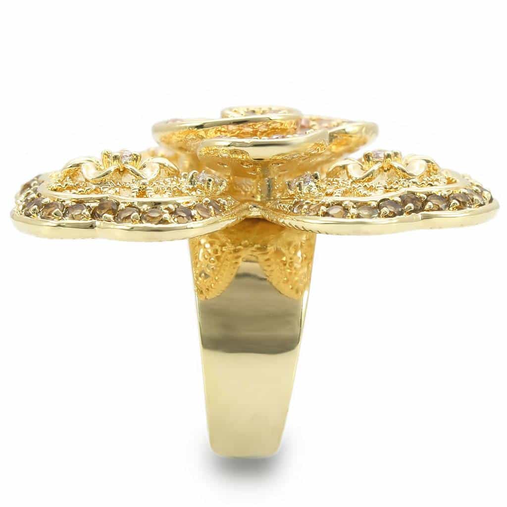 Brass Gold CZ Filigree Flower Ring view 12