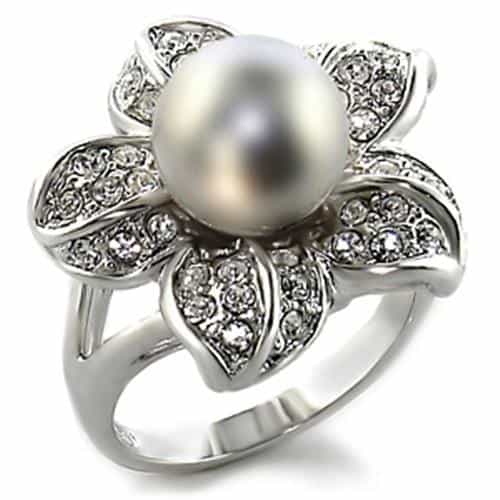 Brass Pearl Crystal Flower Ring view 2